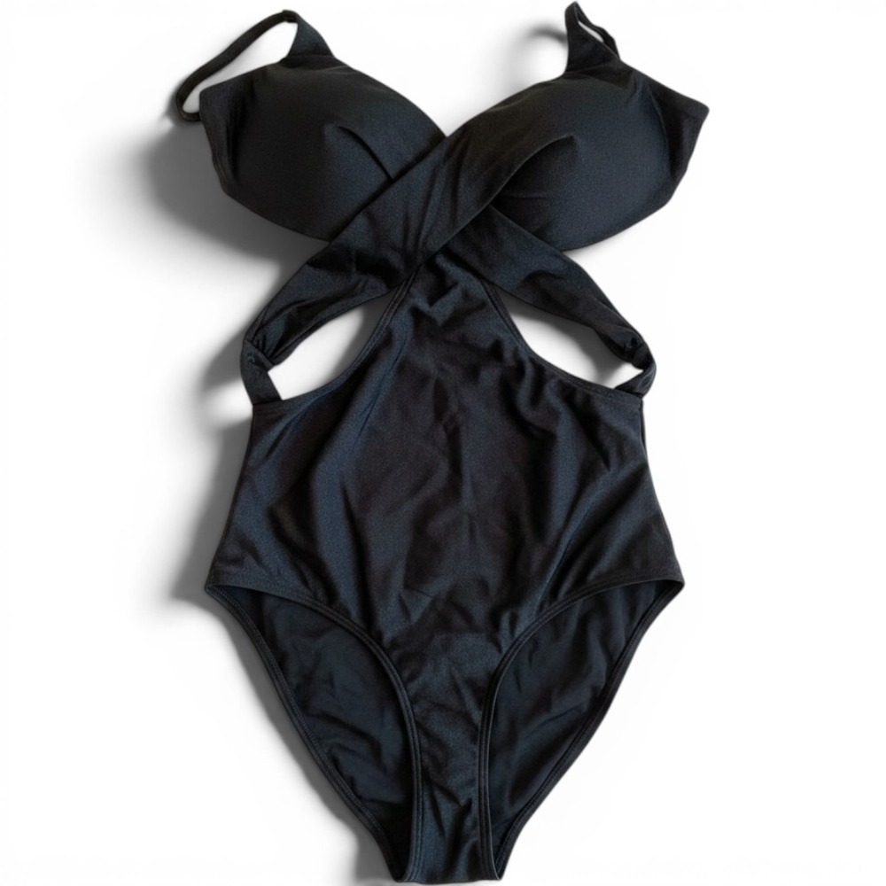 CUPSHE Women Black Crisscross Cutout One Piece Swimsuit Monokini XL NEW - Picture 2 of 4